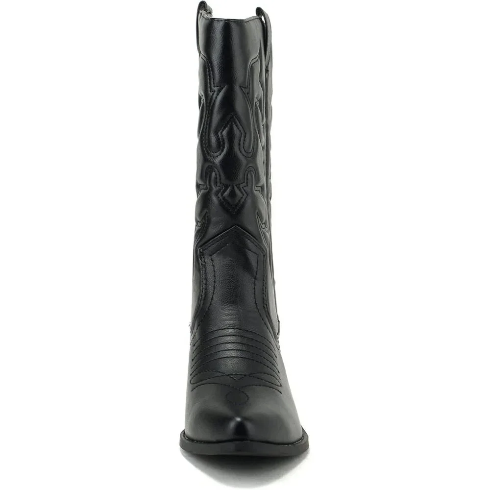 ✨ Women Black Reno Western Cowboy Pointed Toe Knee High Pulls On Tab Boots